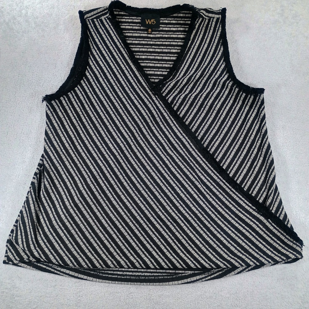 W5 Womens Sleeveless Wrap Top Black White Medium Textured Stripe